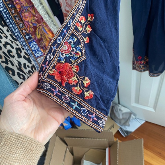 Johnny Was Navy Blouse with multicolored Embroidery - Picture 5 of 11